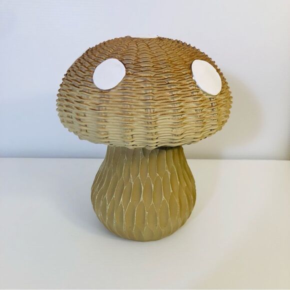 Brown Mushroom w/ White Polka Dots Faux Woven Resin Tabletop Decor - Picture 1 of 7